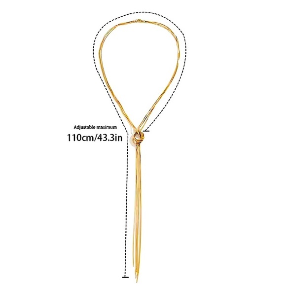 Gold Plated Y Lariat Knot Minimalist Tassel Necklace - Picture 5 of 5